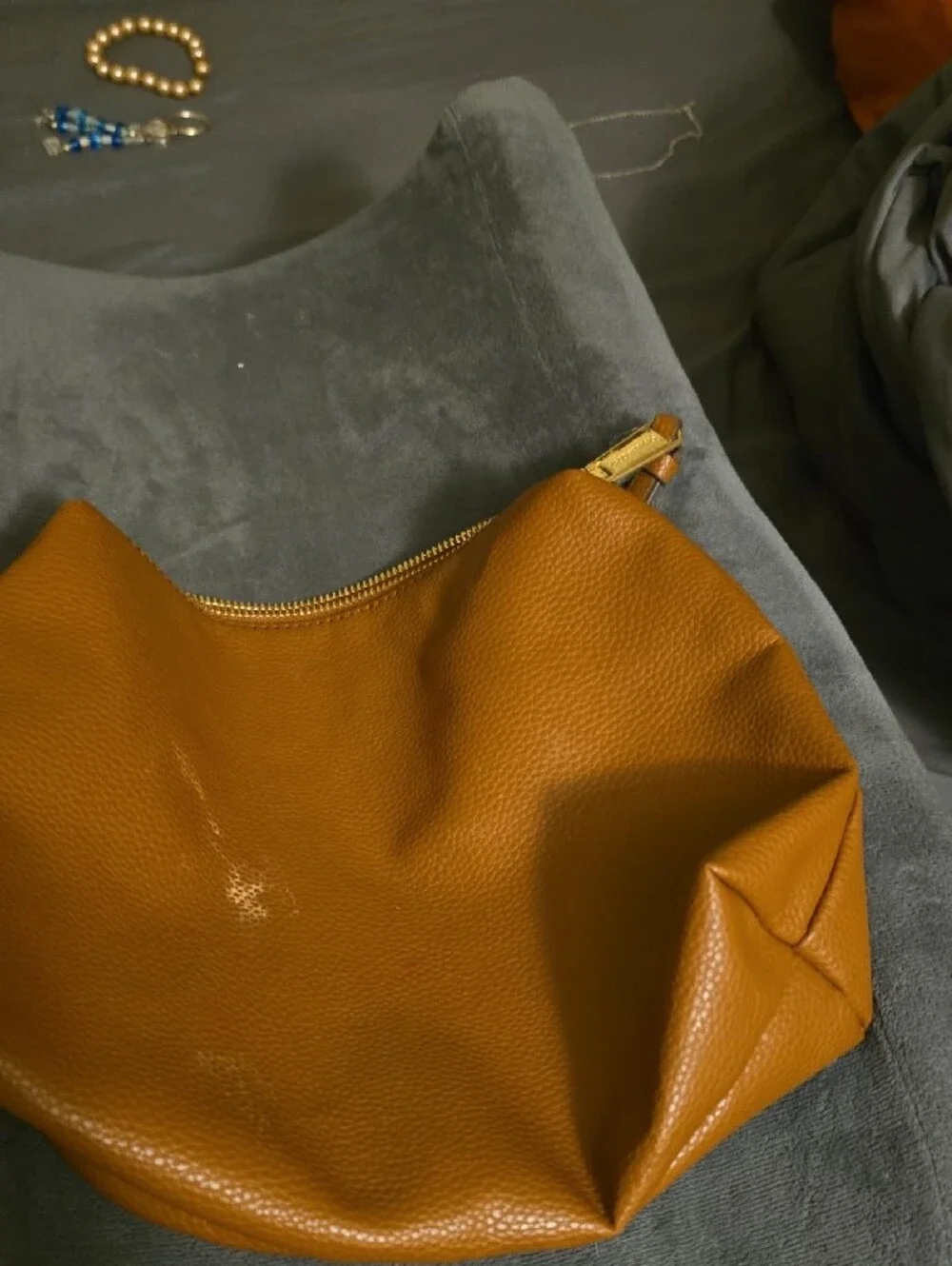 Steve Madden Pebbled Leather Cosmetic Pouch in Tan